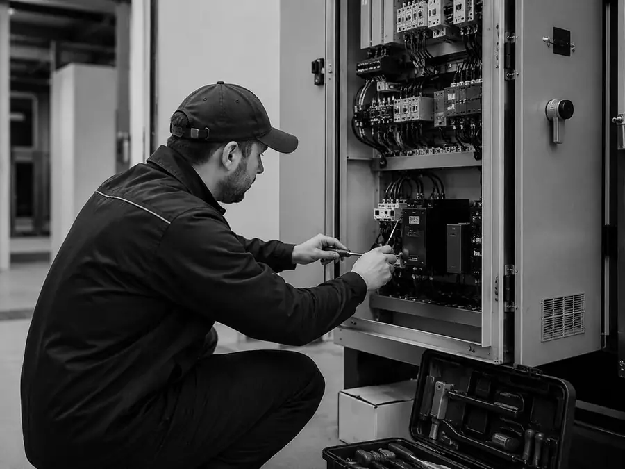 Technician servicing equipment